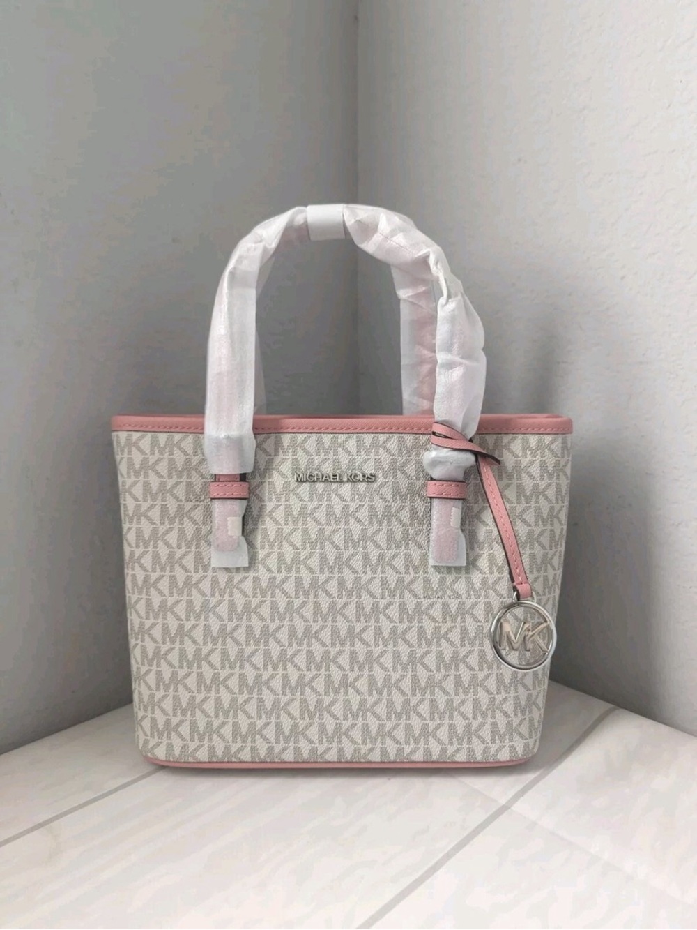 NWT Michael Kors Jet Set Travel Extra-Small Logo Top-Zip Tote Bag Primrose Multi